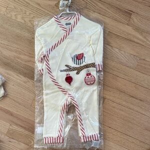 Mud Pie Cream Onesie with Red Trim